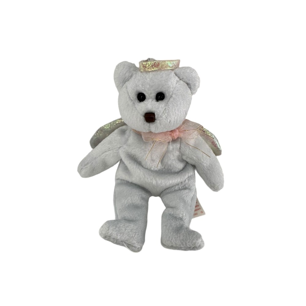 Ty Beanie Babies Halo Angel Bear Jingle Beanies Plush 2001 White Iridescent b